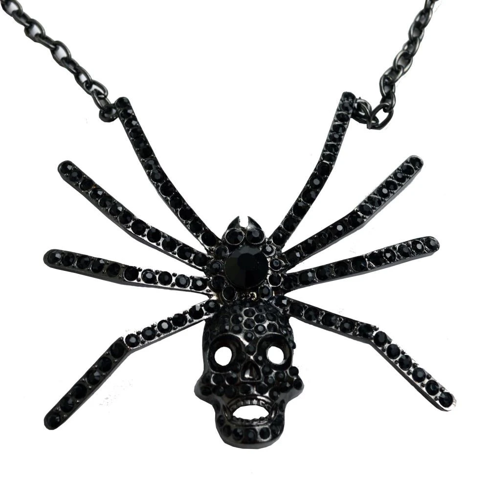 Dia Spider Skull Necklace Black 3 Dia Spider Skull Necklace Black