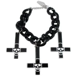 Inverted Cross Skull Bracelet Black