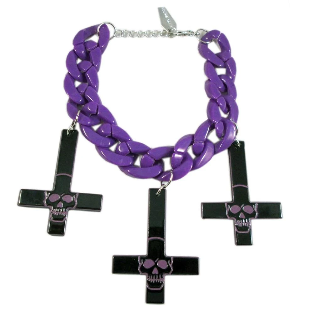 Inverted Cross Skull Bracelet Purple 3 Inverted Cross Skull Bracelet Purple