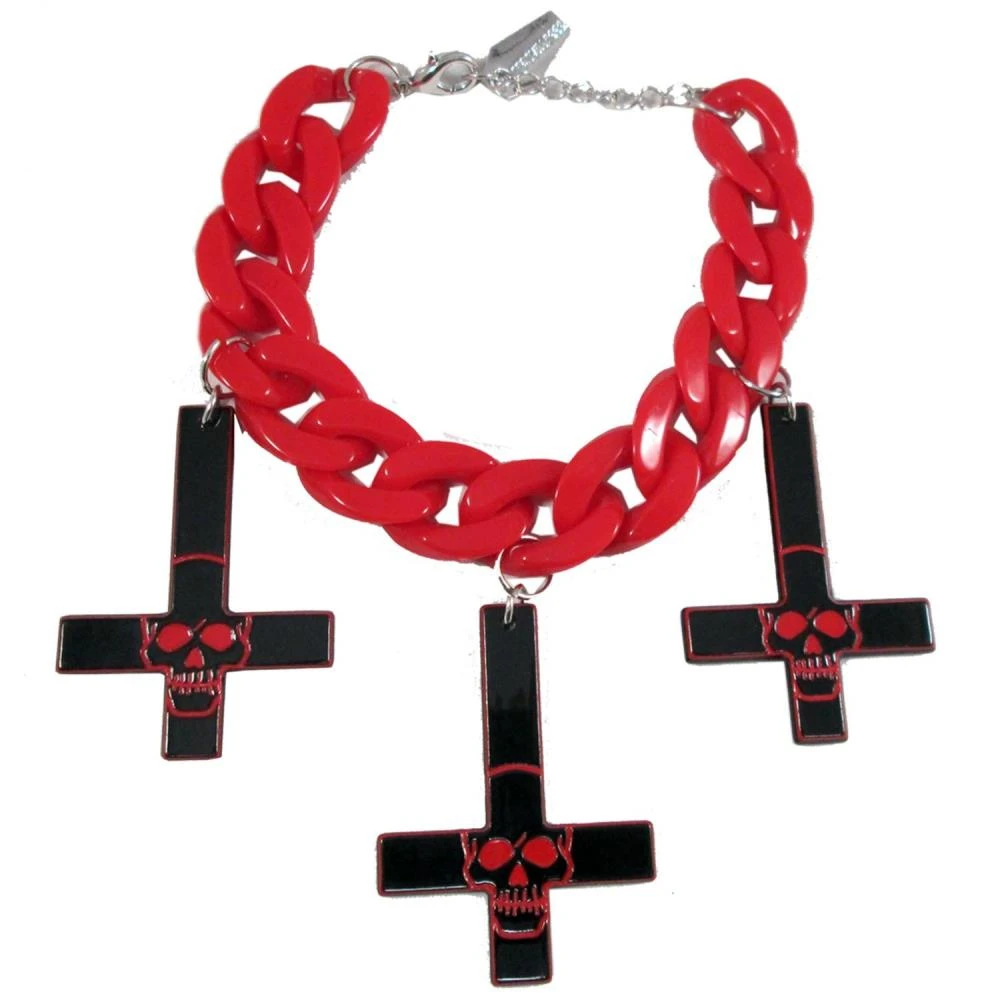 Inverted Cross Skull Bracelet Red 3 Inverted Cross Skull Bracelet Red