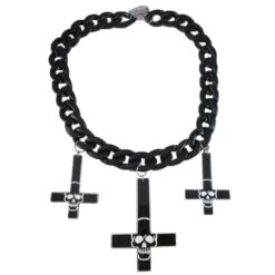 Inverted Cross Skull Necklace Black