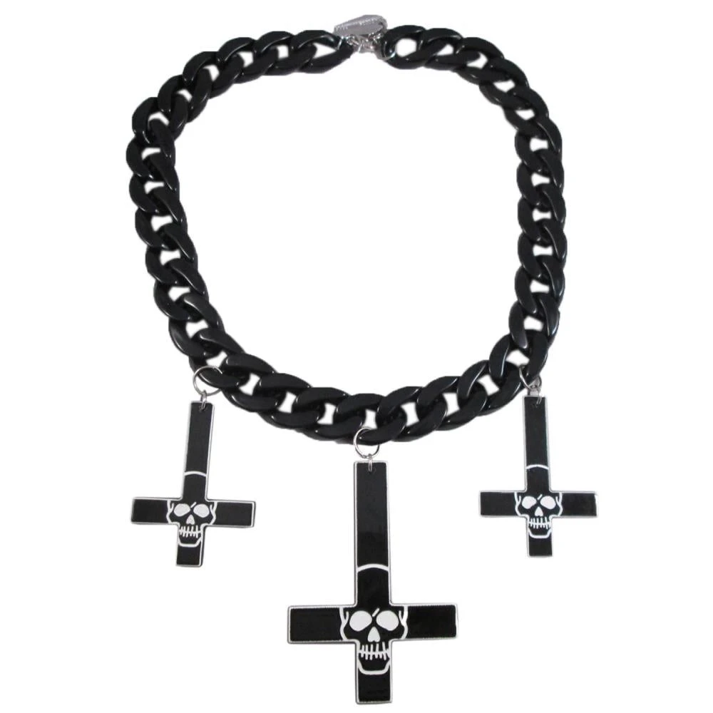 Inverted Cross Skull Necklace Black 3 Inverted Cross Skull Necklace Black
