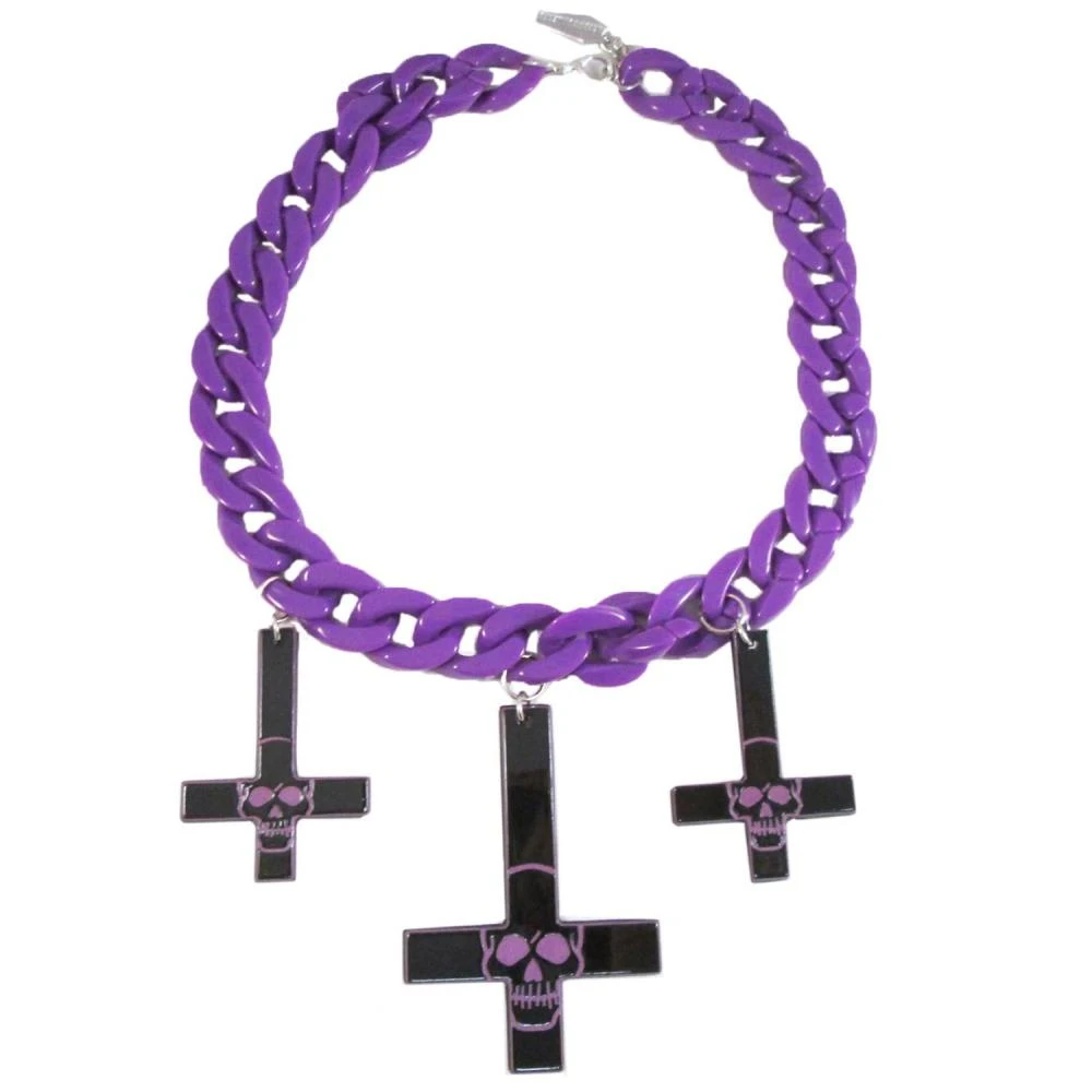 Inverted Cross Skull Necklace Purple 3 Inverted Cross Skull Necklace Purple