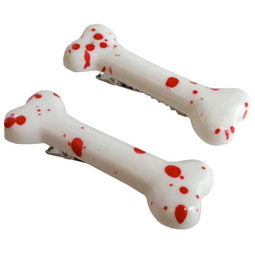 Mini Bone Hair Slides Blood Splattered 3 Mini Bone Hair Slides Blood Splattered