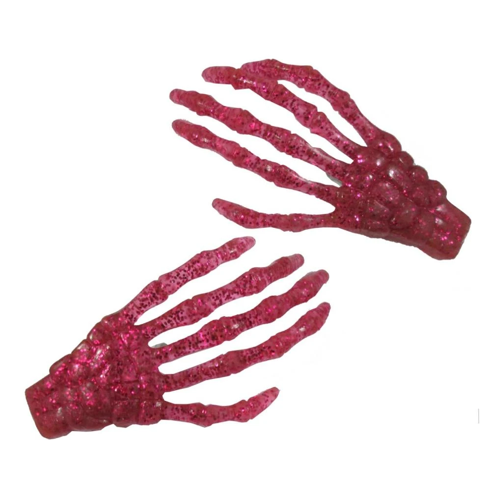 Skeleton Bone Hand Hairslides Pink Glitter 3 Skeleton Bone Hand Hairslides Pink Glitter