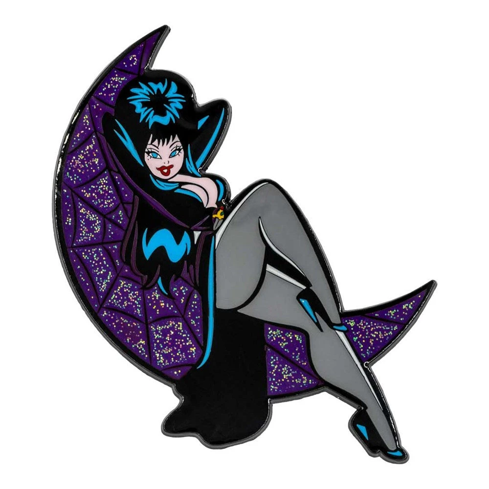 Elvira Crescent Moon Glitter Enamel Pin 3 Elvira Crescent Moon Glitter Enamel Pin