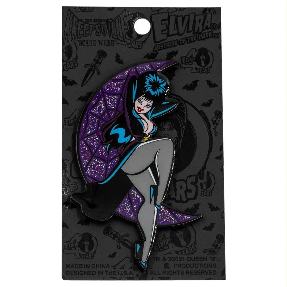 Elvira Crescent Moon Glitter Enamel Pin 4 Elvira Crescent Moon Glitter Enamel Pin - Image 2