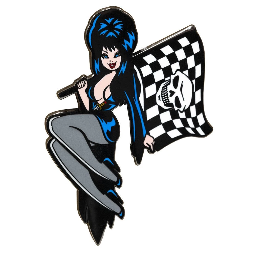 Elvira Racing Flag Skull Enamel Pin 3 Elvira Racing Flag Skull Enamel Pin