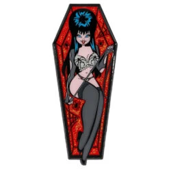 Elvira Spider Coffin Glitter Enamel Pin