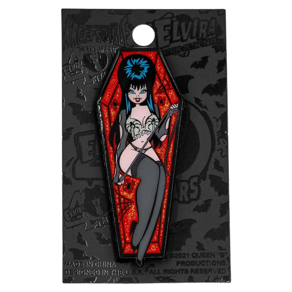 Elvira Spider Coffin Glitter Enamel Pin 4 Elvira Spider Coffin Glitter Enamel Pin - Image 2