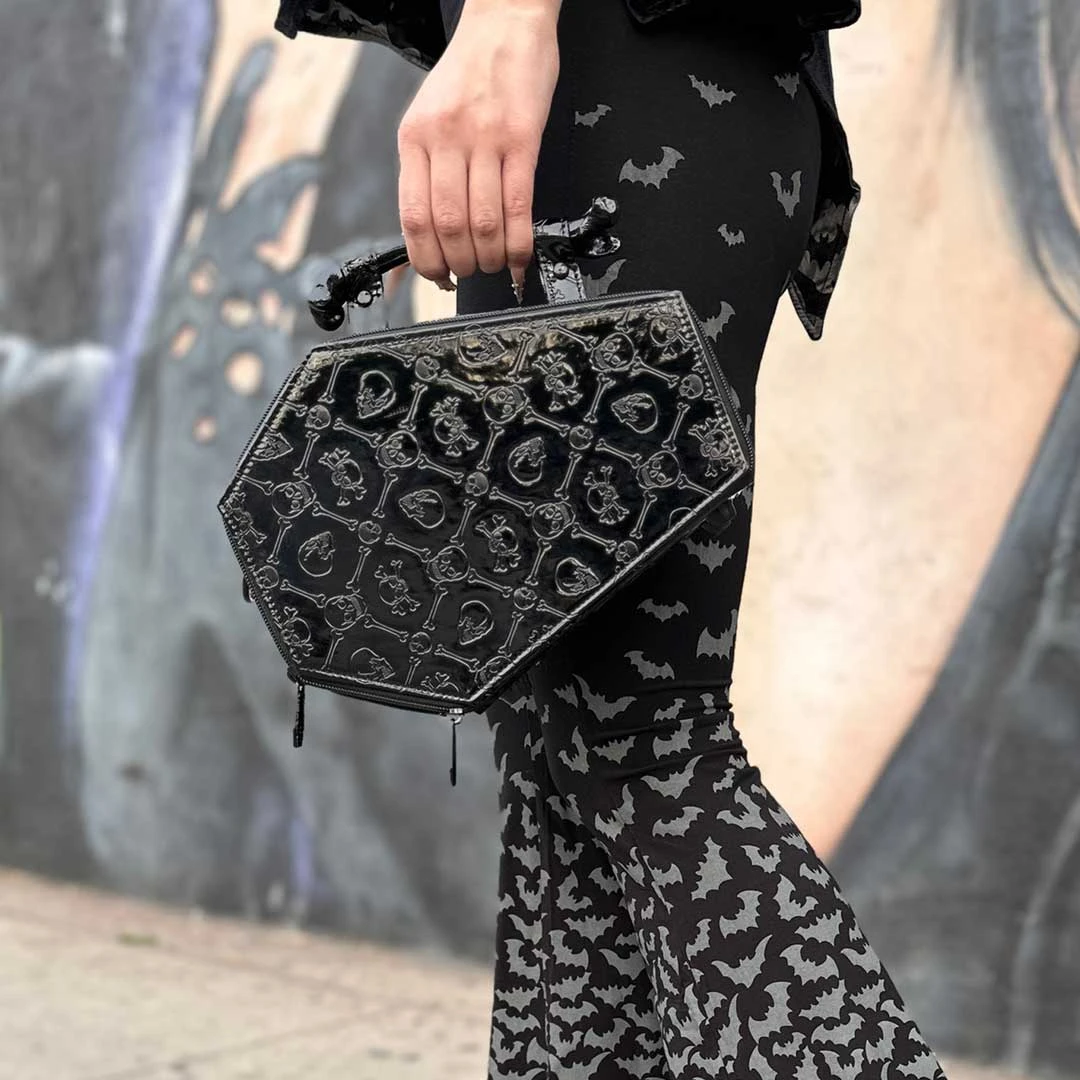 Embossed Patent Skull Crossbones Coffin Purse Bag 7 Embossed Patent Skull Crossbones Coffin Purse Bag - Image 5