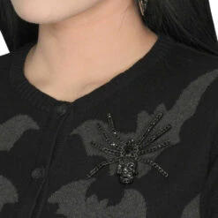 Dia Spider Skull Brooch Black -Kreepsville Clothing Store BRSSB 3