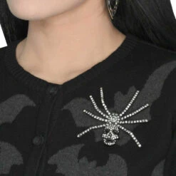 Dia Spider Skull Brooch Clear -Kreepsville Clothing Store BRSSC 3