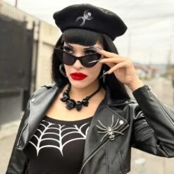 Dia Spider Skull Brooch Clear -Kreepsville Clothing Store BRSSC 4