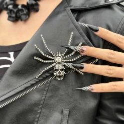 Dia Spider Skull Brooch Clear -Kreepsville Clothing Store BRSSC 5