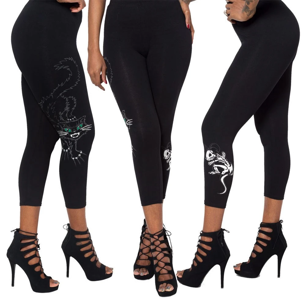 Black Cat N Mouse Capri Leggings 3 Black Cat N Mouse Capri Leggings