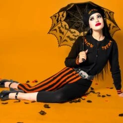 Trick Or Treat Stripe Capri Leggings -Kreepsville Clothing Store GCPTTS 4