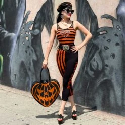 Trick Or Treat Stripe Capri Leggings -Kreepsville Clothing Store GCPTTS 5 4d1ce7f1 ca92 4a50 b38b 31ec41b807a5