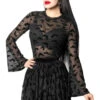 Bat Repeat Mesh Bell Sleeve Top 2 Bat Repeat Mesh Bell Sleeve Top -Kreepsville Clothing Store GMTBRBS