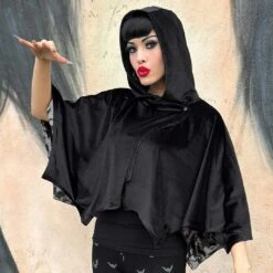 Bat Wing Velvet Grey Short Cape 10 Bat Wing Velvet Grey Short Cape -Kreepsville Clothing Store GSCBWVG 4