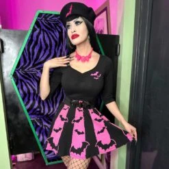 Bat Repeat Pink Beret Hat 12 Bat Repeat Pink Beret Hat -Kreepsville Clothing Store HBBBRPK 5