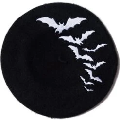 Bat Repeat White Beret Hat -Kreepsville Clothing Store HBBBR 4