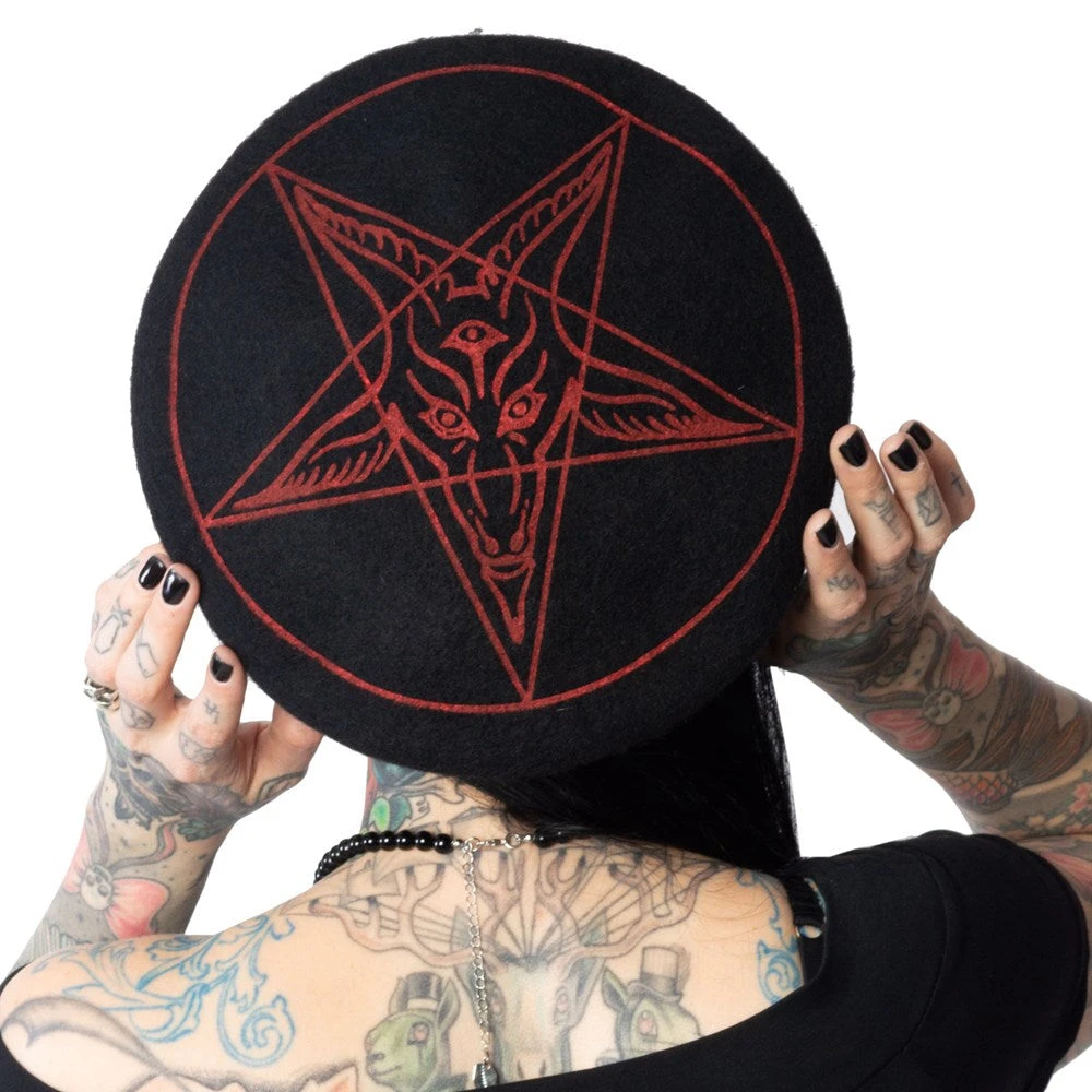 Kreepsville 666 Goat Head Black Beret Hat 3 Kreepsville 666 Goat Head Black Beret Hat