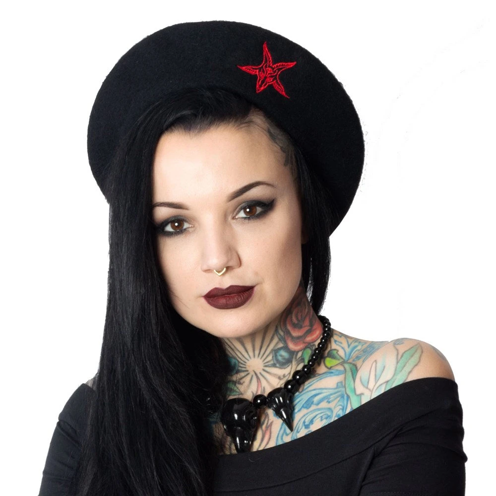 Kreepsville 666 Goat Head Black Beret Hat 4 Kreepsville 666 Goat Head Black Beret Hat - Image 2