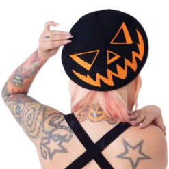 Trick Or Treat Pumpkin Black Beret