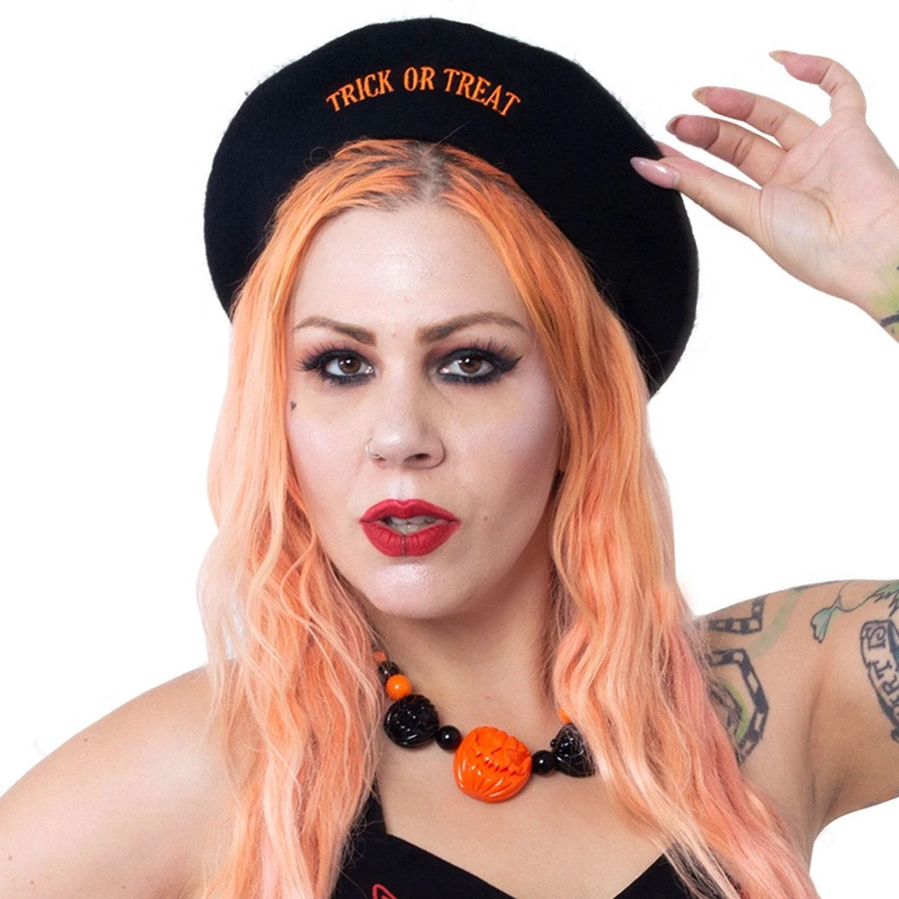 Trick Or Treat Pumpkin Black Beret 4 Trick Or Treat Pumpkin Black Beret - Image 2