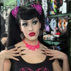 Spiderweb Hair Claw Clip Pink 11 Spiderweb Hair Claw Clip Pink -Kreepsville Clothing Store HCCSWP 5