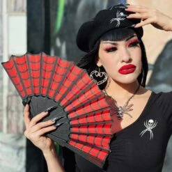 Spiderweb Scallop Fan Red 11 Spiderweb Scallop Fan Red -Kreepsville Clothing Store HWFEWR 5