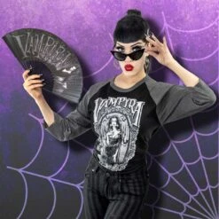Vampira Coffin Fabric Fan 11 Vampira Coffin Fabric Fan -Kreepsville Clothing Store HWFVC 5