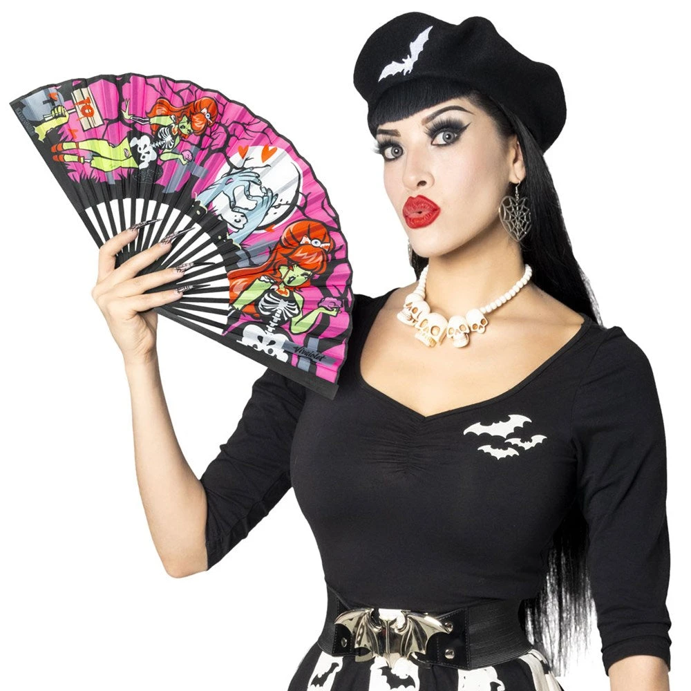 Zombie Girl Pink Fabric Fan 4 Zombie Girl Pink Fabric Fan - Image 2
