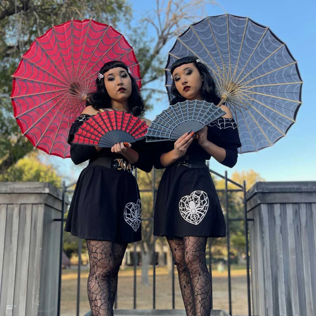 Spiderweb Grey And Black Fabric Parasol 5 Spiderweb Grey And Black Fabric Parasol - Image 3