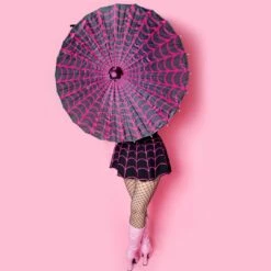 Spiderweb Pink And Black Fabric Parasol 9 Spiderweb Pink And Black Fabric Parasol -Kreepsville Clothing Store HWPSWP 3