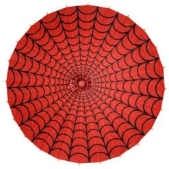 Spiderweb Red And Black Fabric Parasol