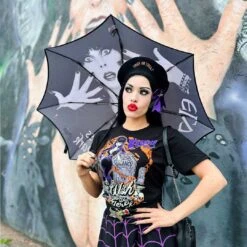 Skull Handle Elvira Classic Logo Umbrella 9 Skull Handle Elvira Classic Logo Umbrella -Kreepsville Clothing Store HWSHECL 4
