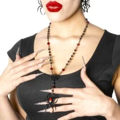 Black Widow Spider Rosary Charm Necklace -Kreepsville Clothing Store JNBWS 4