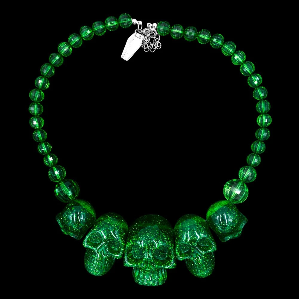 Skull Collection Necklace Green Glitter 4 Skull Collection Necklace Green Glitter - Image 2
