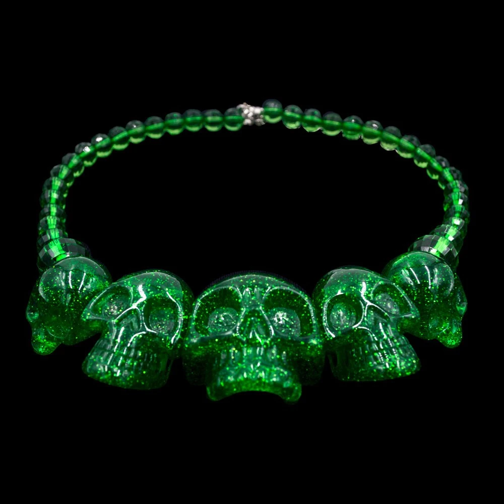 Skull Collection Necklace Green Glitter 5 Skull Collection Necklace Green Glitter - Image 3