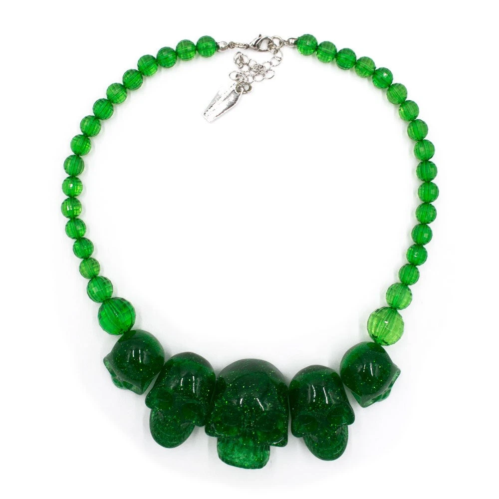 Skull Collection Necklace Green Glitter 3 Skull Collection Necklace Green Glitter
