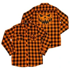 Pumpkin Face Orange Flannel Shirt -Kreepsville Clothing Store MSFPF 4