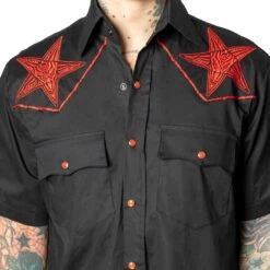 Kreepsville 666 Hellbilly Baphomet Western Shirt Red -Kreepsville Clothing Store MSWHBR 4