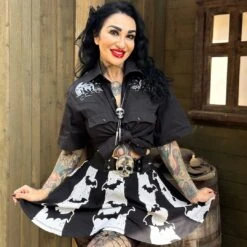 Bat Stripe White Skater Skirt 10 Bat Stripe White Skater Skirt -Kreepsville Clothing Store SKBSW 4