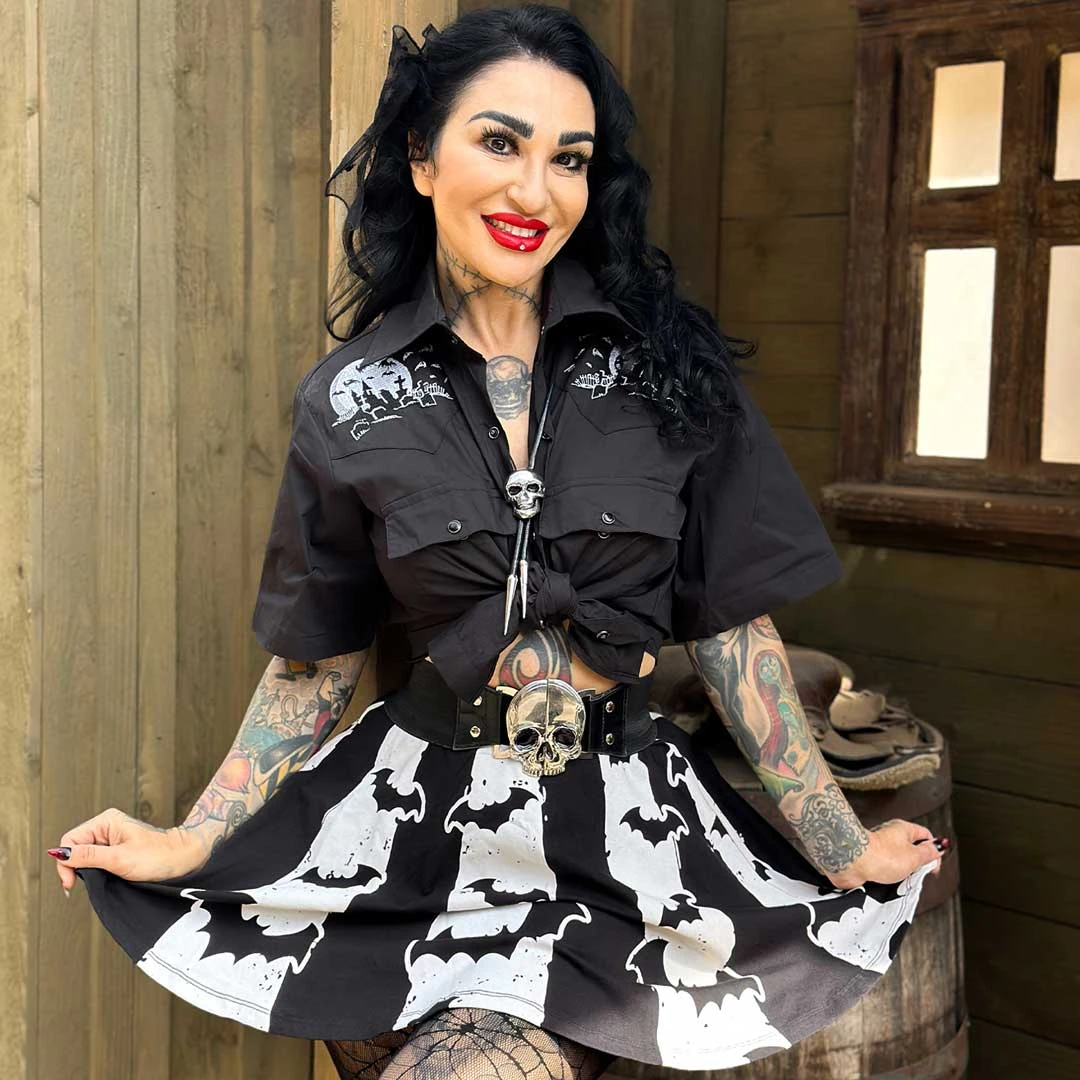 Bat Stripe White Skater Skirt 6 Bat Stripe White Skater Skirt - Image 4