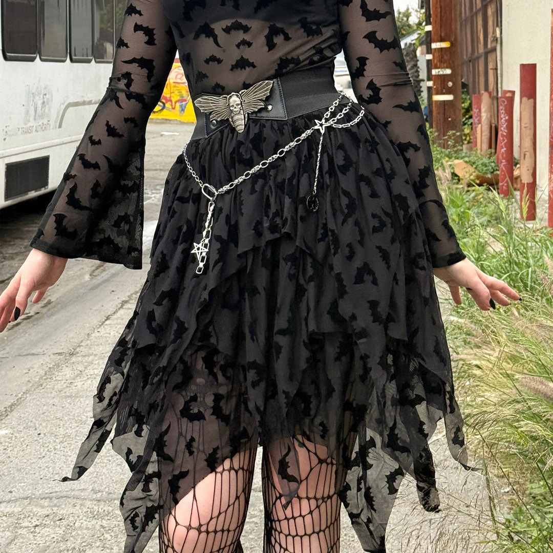 Bat Repeat Mesh Tiered Midi Skirt 7 Bat Repeat Mesh Tiered Midi Skirt - Image 5