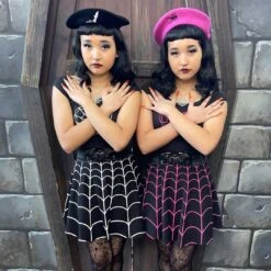 Spiderweb Pink Skater Skirt 9 Spiderweb Pink Skater Skirt -Kreepsville Clothing Store SKSWP 4