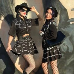 Spiderweb White Skater Skirt -Kreepsville Clothing Store SKWW 4